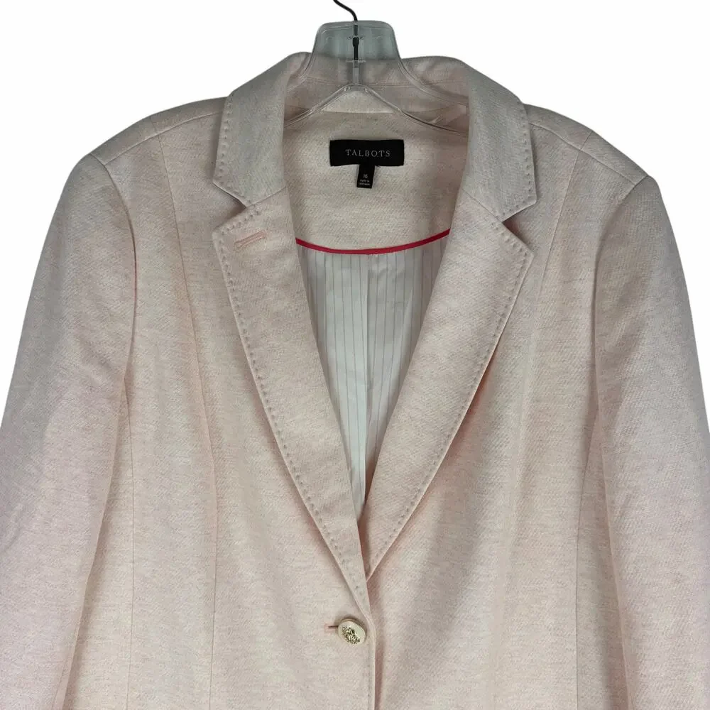 Talbots Easy Knit 2 Buttons Cotton Blend Blazer Jacket Light Pink Size 16